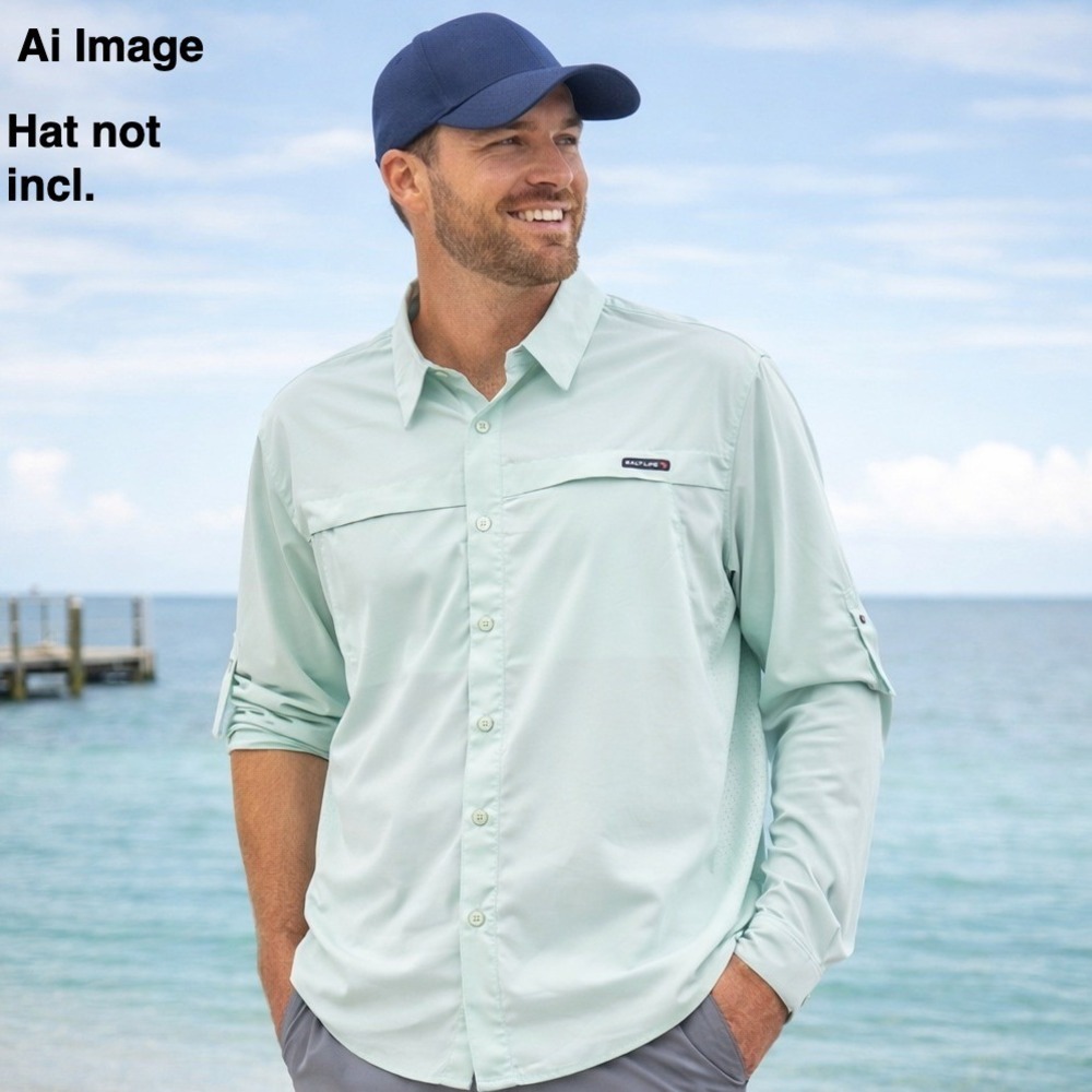 Salt Life SLX Performance Fishing‎ Shirt Mens M. Long Sleeve Vented UV Boating